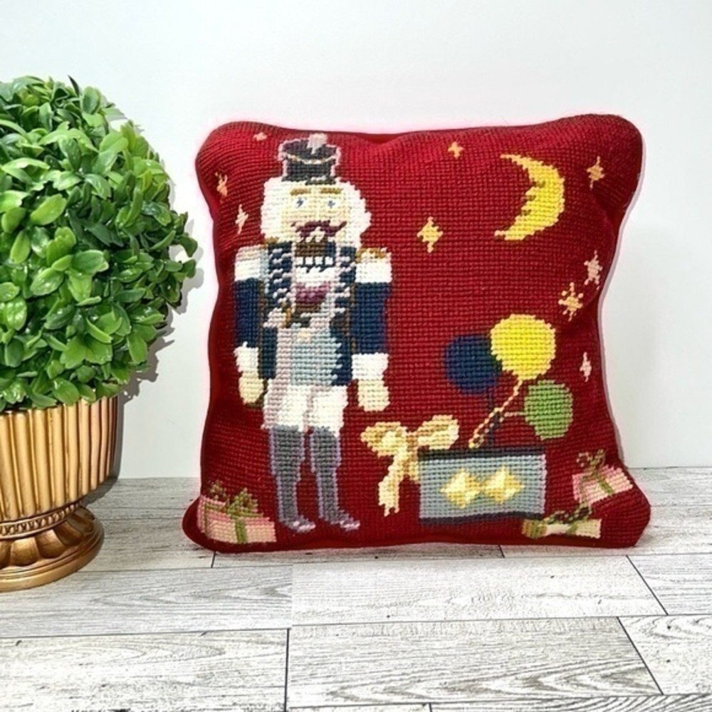 Vintage Nut Cracker Needlepoint Throw Pillow